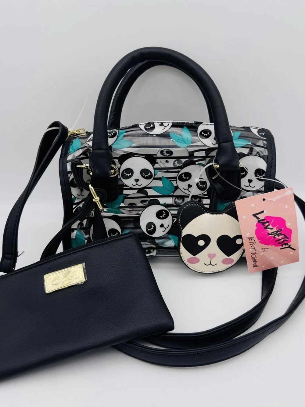 Luv Betsy Johnson Panda Mini Purse Clear Striped With Panda Charm